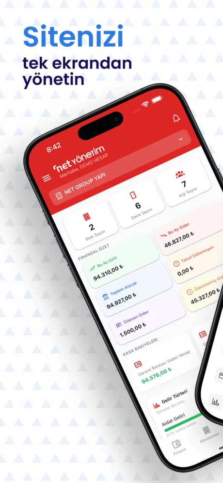 Net Yönetim Yönetici uygulaması — finansal özet ve kasa bakiyeleri ekranı