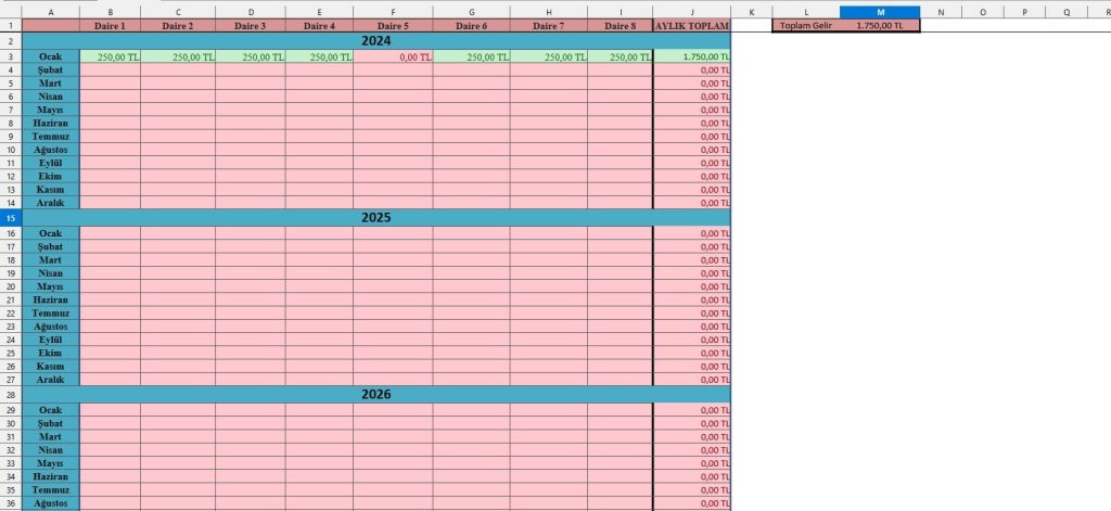 Aidat Çizelgesi Excel